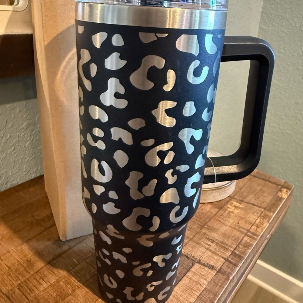 Katydid Black and Silver Leopard Print Stainless Steel 38oz Tumbler